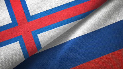 Faroe Islands and Russia two flags textile cloth, fabric texture