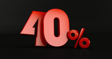 3D rendering of a red forty percent on a white background. Sale of special offers. Discount with the price is 40%.