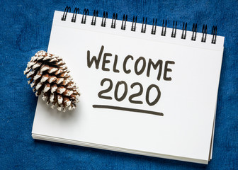 welcome 2020 handwriting in sketchbook