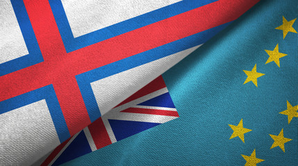 Faroe Islands and Tuvalu two flags textile cloth, fabric texture