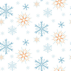 Christmas seamless pattern of tools and fasteners laid out in the shape of snowflakes. Vector background.