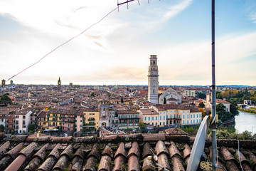 Evening view from the top of the city of Verona, Veneto - Italy