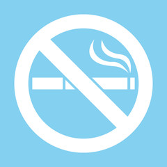 Stop smoking – quit smoking sign symbol. Cigarette pictogram. White vector icon on blue background.