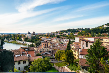 Fototapeta na wymiar Evening view from the top of the city of Verona, Veneto - Italy