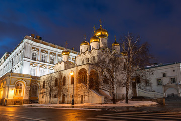 Fototapeta na wymiar Annunciation Cathedral of the Moscow Kremlin in winter evening, Russia