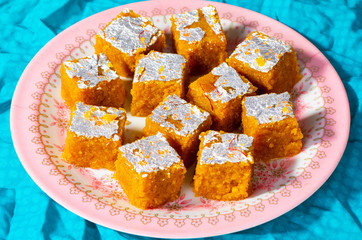Indian Sweet Food Mung Dal Chakki or Moong Dal Barfi