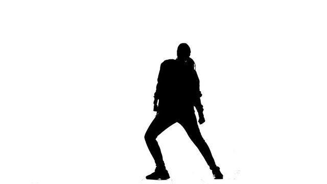 black silhouette on white background, girl dancing hip hop, street dancing,isolated