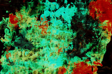 Turquoise and orange beautiful horizontal abstract painting background