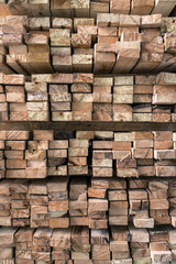 Piles of wood timber in the sawmill