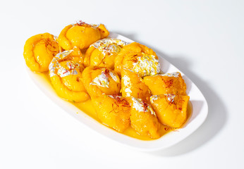 Indian Diwali Sweet Food Chandrakala with Sweet Samosa is Made with Maida for Outer Covering And Khoya, Nuts