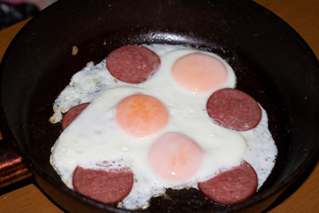 fried eggs in a pan