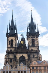Fototapeta na wymiar Gothic Church of Our Lady before Tyn, Old Town square, Prague, Czech Republic, sunny summer day