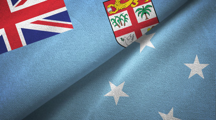 Fiji and Micronesia two flags textile cloth, fabric texture