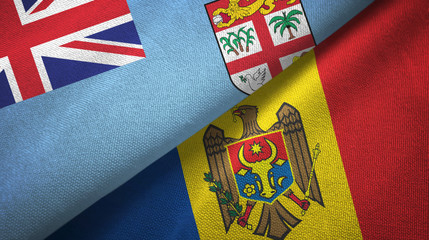 Fiji and Moldova two flags textile cloth, fabric texture