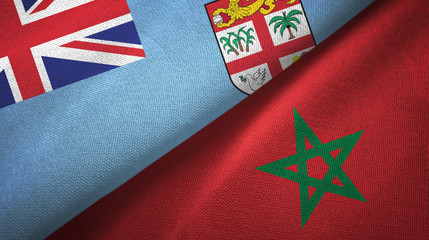 Fiji and Morocco two flags textile cloth, fabric texture