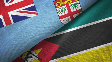 Fiji and Mozambique two flags textile cloth, fabric texture