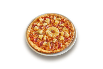 White plate with delicious hawaiian pizza