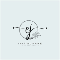 EJ Letter Initial beauty monogram and elegant logo design, handwriting logo of initial signature, wedding, fashion, floral and botanical with creative template design.