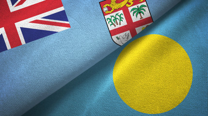 Fiji and Palau two flags textile cloth, fabric texture