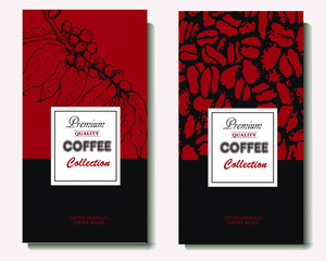 Coffee illustration. Hand drawn vector banner. Coffee beans, branch