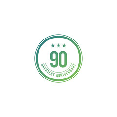 90 Years Anniversary Blue Circle Design Logo Vector Template Illustration