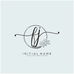 FJ Letter Initial beauty monogram and elegant logo design, handwriting logo of initial signature, wedding, fashion, floral and botanical with creative template design.