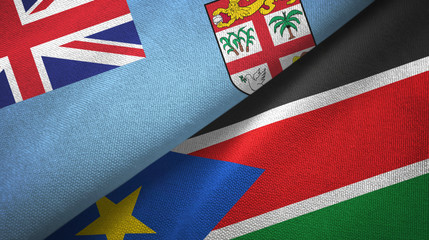Fiji and South Sudan two flags textile cloth, fabric texture