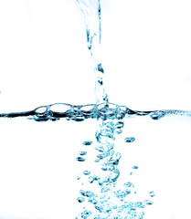 Water and air bubbles over white background