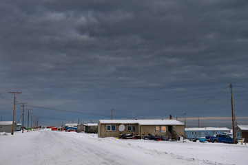 Dark clouds over Eskimo village of Kaktovik Alaska on the Beaufort Sea
