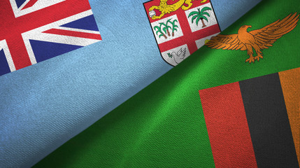 Fiji and Zambia two flags textile cloth, fabric texture