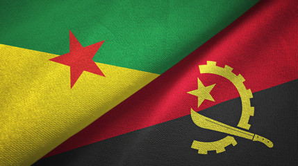 French Guiana and Angola two flags textile cloth, fabric texture
