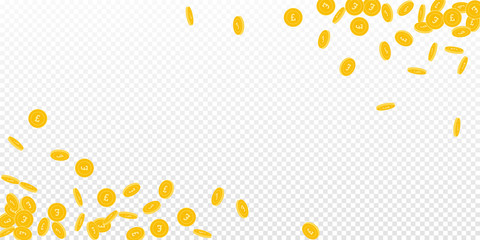 British pound coins falling. Scattered small GBP c