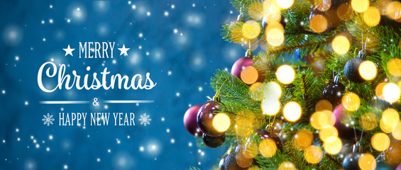 Christmas tree in the night decorations. Selective focus.