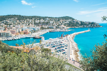 Naklejka premium Aerial View on Port of Nice and Luxury Yachts, French Riviera, France