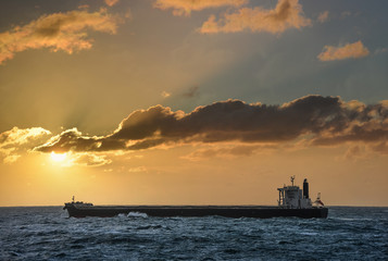 Obraz premium cago sailing at sea at sunset