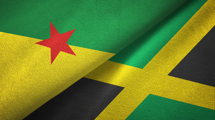 French Guiana and Jamaica two flags textile cloth, fabric texture