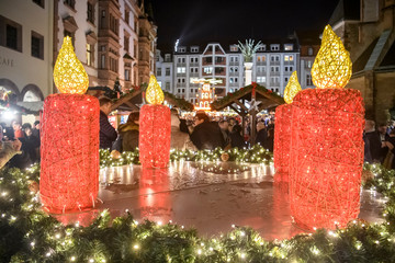 Festive Christmas illuminations on the streets and squares in Leipzig, Germany. 26 November 2019