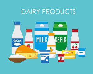 Set of dairy products.Vector illustration.