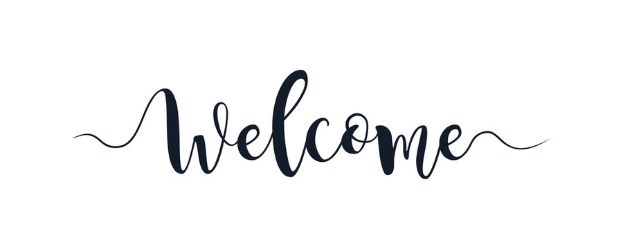 Welcome text lettering hand written calligraphy isolated on white background vector illustration