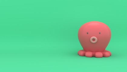 3d Rendering Little Squid in the isolated on Green Background