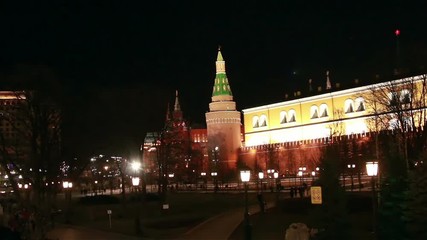 Lights switch off on Kremlin during Earth Hour, timelapse.