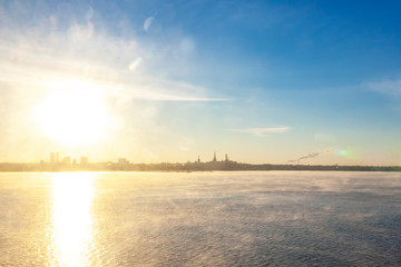 Areal view of Tallinn in winter time from sea