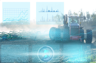 agriculture, the adoption of advanced technologies for growing crops and increasing business profits. Tractor cultivating soil automatically without human intervention
