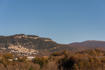 Panorama of Pesche, common in the province of Isernia, in Molise, perched along the steep slopes of...
