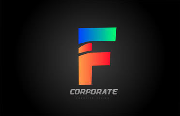 blue orange letter F alphabet logo design icon for company