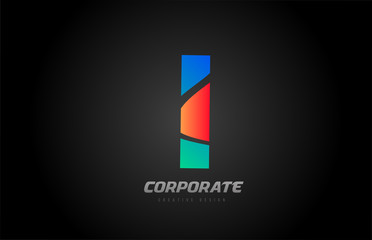 blue orange letter I alphabet logo design icon for company