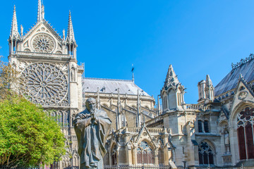 Notre Dame de Paris cathedral before destroyed by fire, France. French gothic architecture church...
