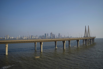 Fototapeta na wymiar Mumbai bridge. The Bandra-Worli Sea Link. Rajiv Gandhi Sea Link is a cable-stayed bridge in Mumbai, India.