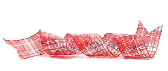 Red checkered ribbon isolated on white background