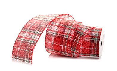 Red checkered ribbon isolated on white background